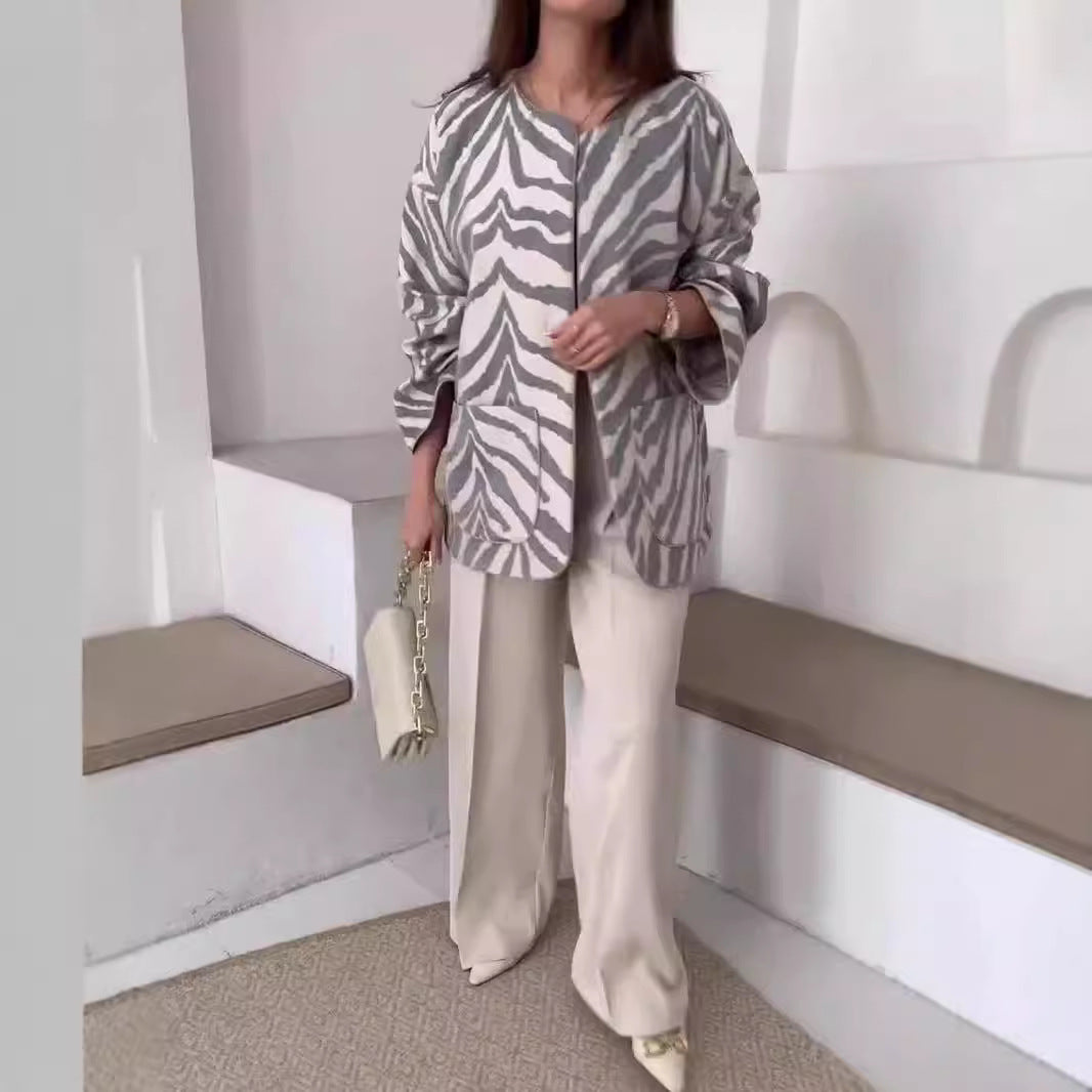 Striped Printed French Lapel Suit Jacket