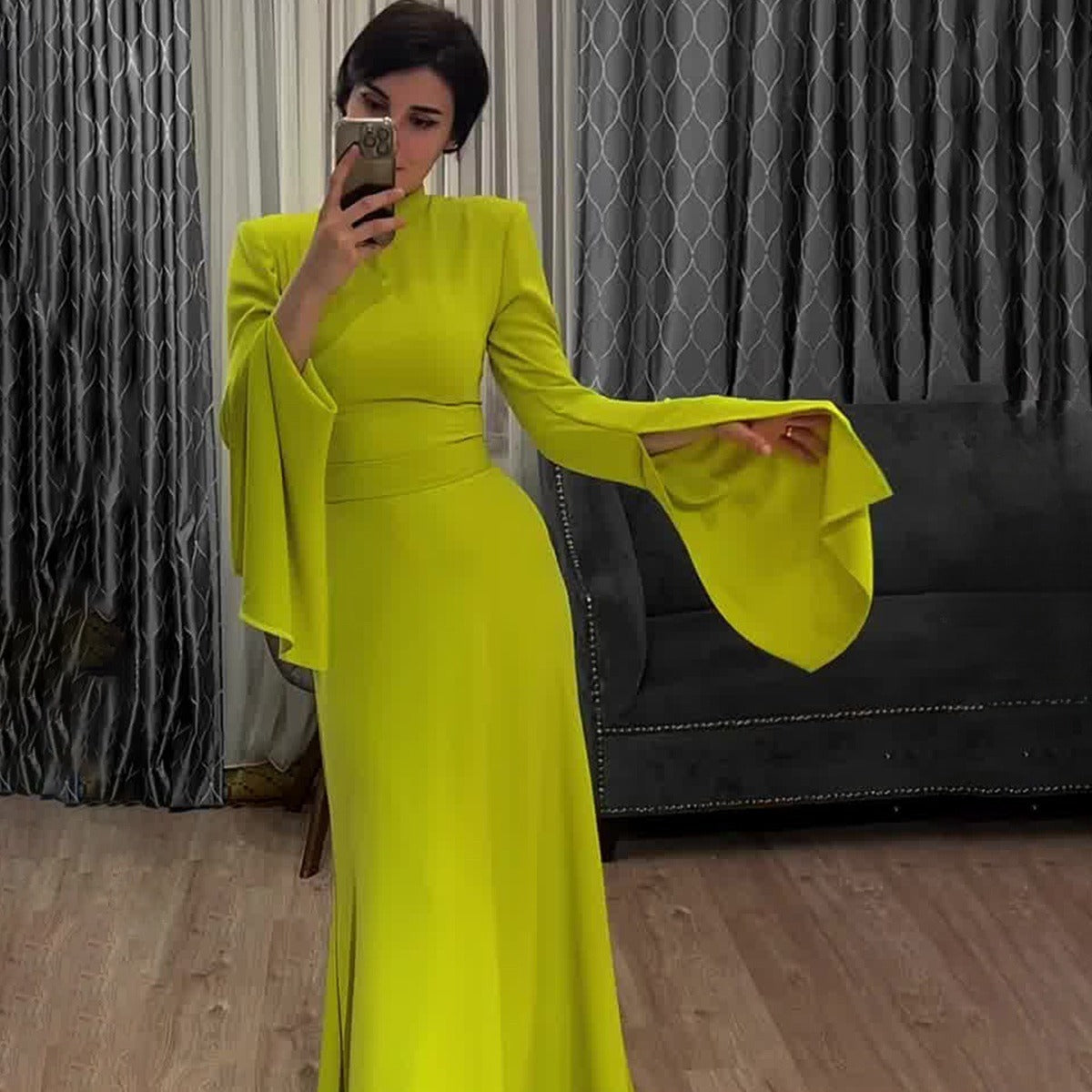 Ruffle Sleeve Long Dress