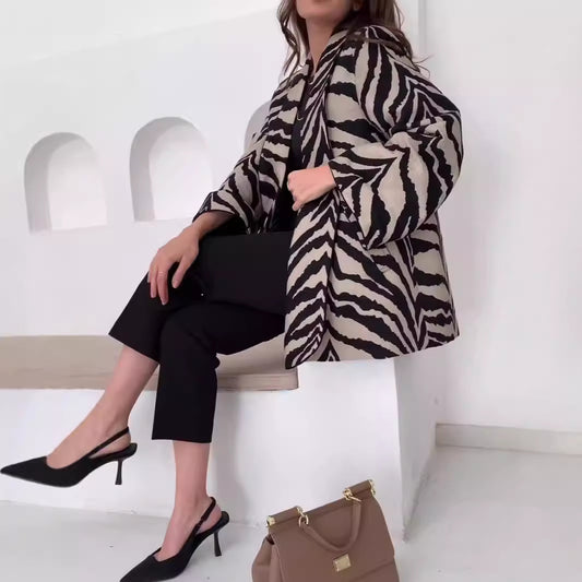 Striped Printed French Lapel Suit Jacket