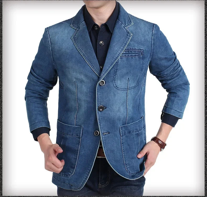 Denim Slim Fitting Blazer Coats