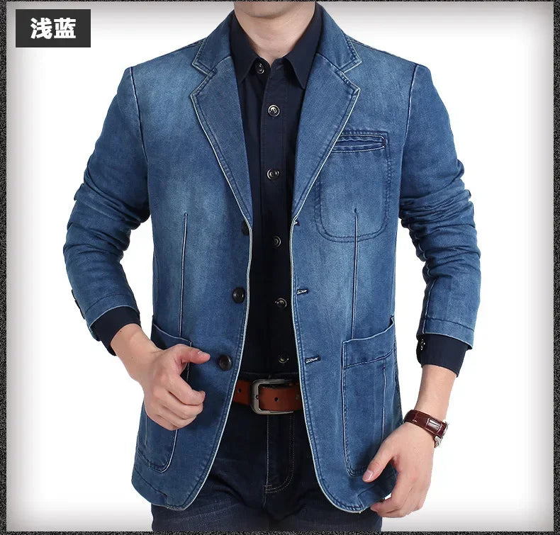 Denim Slim Fitting Blazer Coats