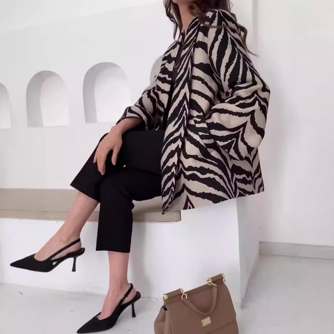 Striped Printed French Lapel Suit Jacket